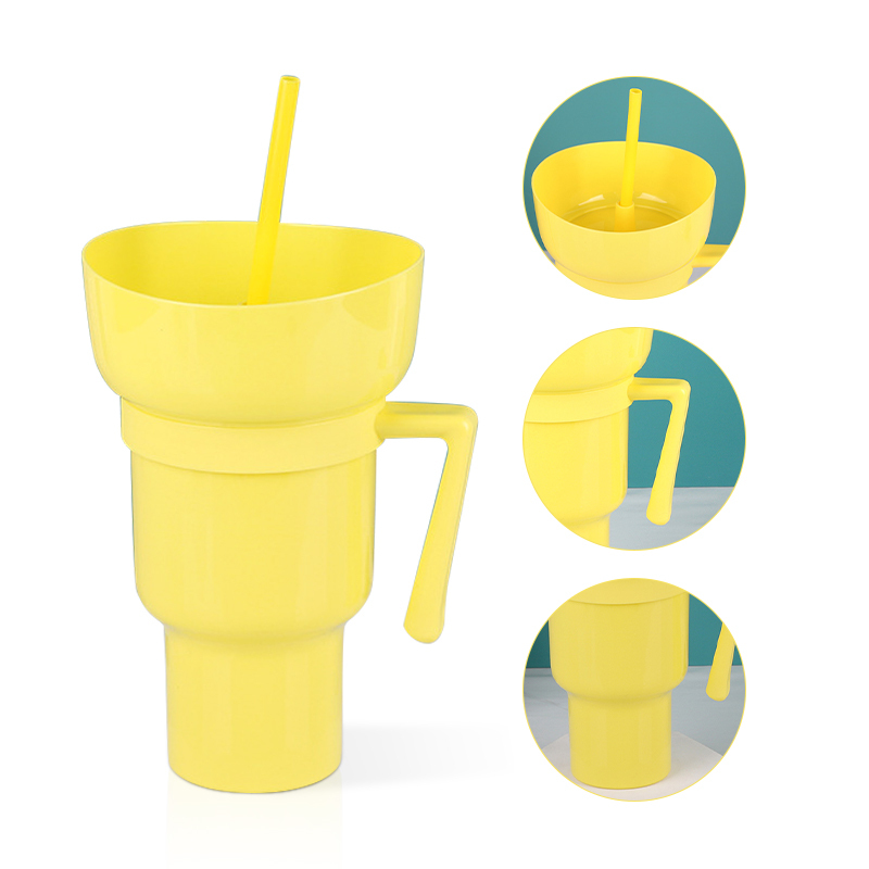 World Hot Sale 32oz 2 in 1 Travel Cup Leak Proof Portable Reusable Snack Other Drinking Tumbler Cup With Bowl Top and Straw