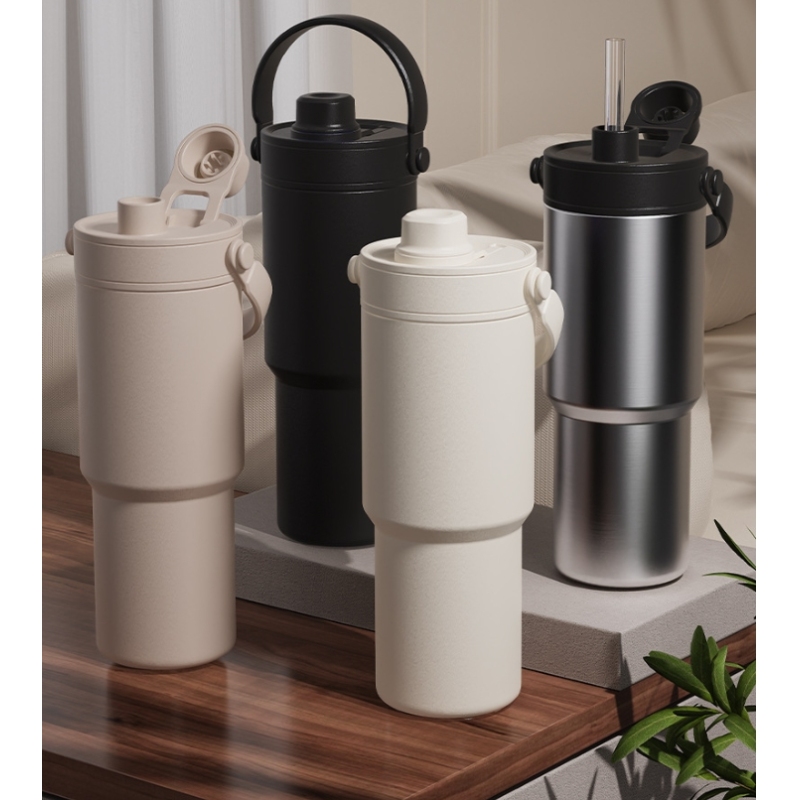 New 735ml Tumbler Portable Coffee Mug Stainless Steel Vacuum Powder Coated Outdoor Water Bottle with Handle Leak Proof  Lids
