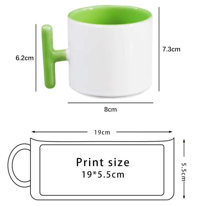 T Shape Handle Ceramic Mug 8oz Inner Color Coffee Mugs Custom Logo Water Cup Printed Sublimation Ceramic Mug for DIY Printing
