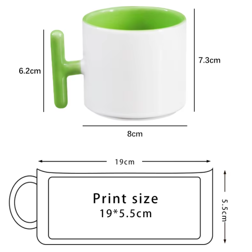 T Shape Handle Ceramic Mug 8oz Inner Color Coffee Mugs Custom Logo Water Cup Printed Sublimation Ceramic Mug for DIY Printing