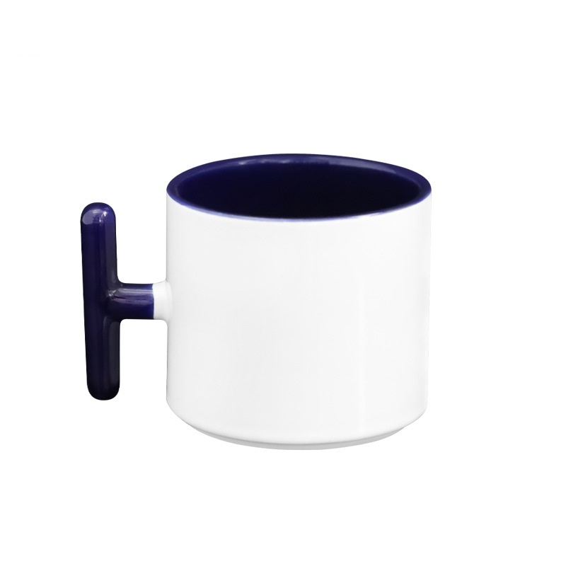 T Shape Handle Ceramic Mug 8oz Inner Color Coffee Mugs Custom Logo Water Cup Printed Sublimation Ceramic Mug for DIY Printing