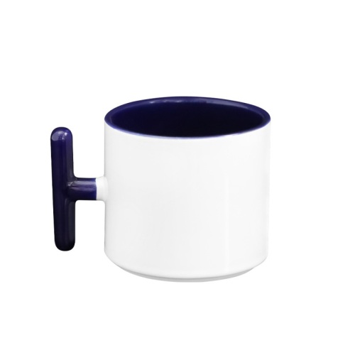 T Shape Handle Ceramic Mug 8oz Inner Color Coffee Mugs Custom Logo Water Cup Printed Sublimation Ceramic Mug for DIY Printing