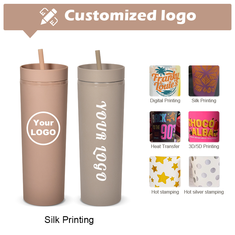 Custom Tumbler Mug Matte 16 oz Plastic Cups with Lids Acrylic Snow Globe Tumbler Water Bottles 16oz BPA Free Food Grade Acrylic