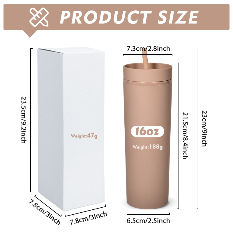 Custom Tumbler Mug Matte 16 oz Plastic Cups with Lids Acrylic Snow Globe Tumbler Water Bottles 16oz BPA Free Food Grade Acrylic