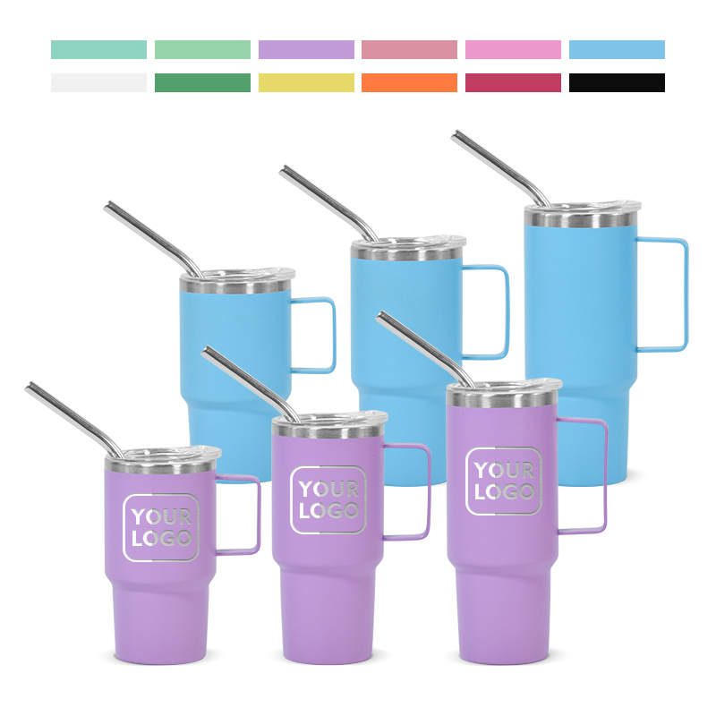 Custom Logo 3oz 4oz 5oz Mini Shot Glass Tumbler Double Wall Stainless Steel Insulated Cup with Metal Straw Lid and Handle