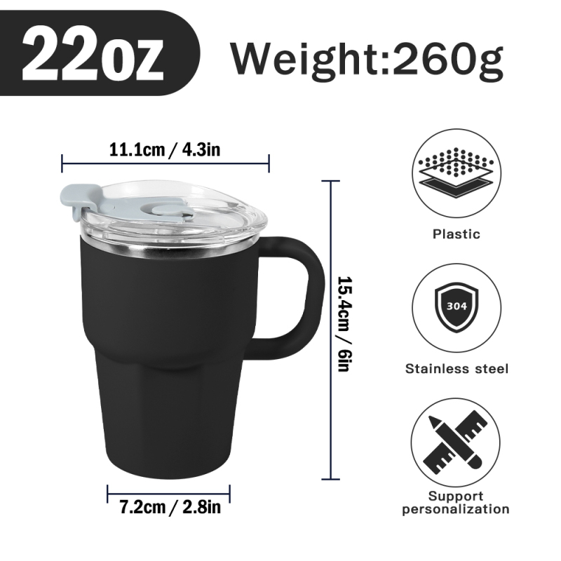 Custom Logo 22oz Classic Stainless Steel Tumbler Insulated Leak-Proof Cups with Plastic Exterior