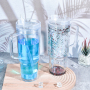 RTS Hole Pre-drilled Mug with Handle Unbreakable 40oz Double Wall Transparent Clear Acrylic Snow Globe Tumbler Bottle BPA Free