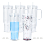 RTS Hole Pre-drilled Mug with Handle Unbreakable 40oz Double Wall Transparent Clear Acrylic Snow Globe Tumbler Bottle BPA Free