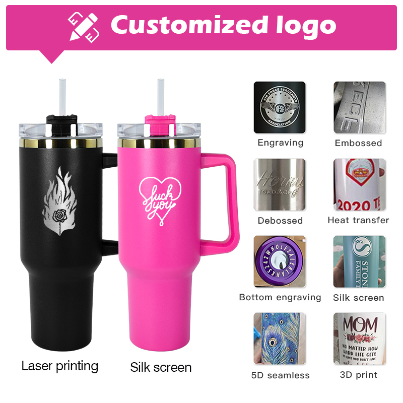 New Custom Plating 40oz Tumbler with Handle H1.0 H2.0 H3.0 Insulated Cup Reusable 304 Stainless Steel Water Bottle Travel Mug