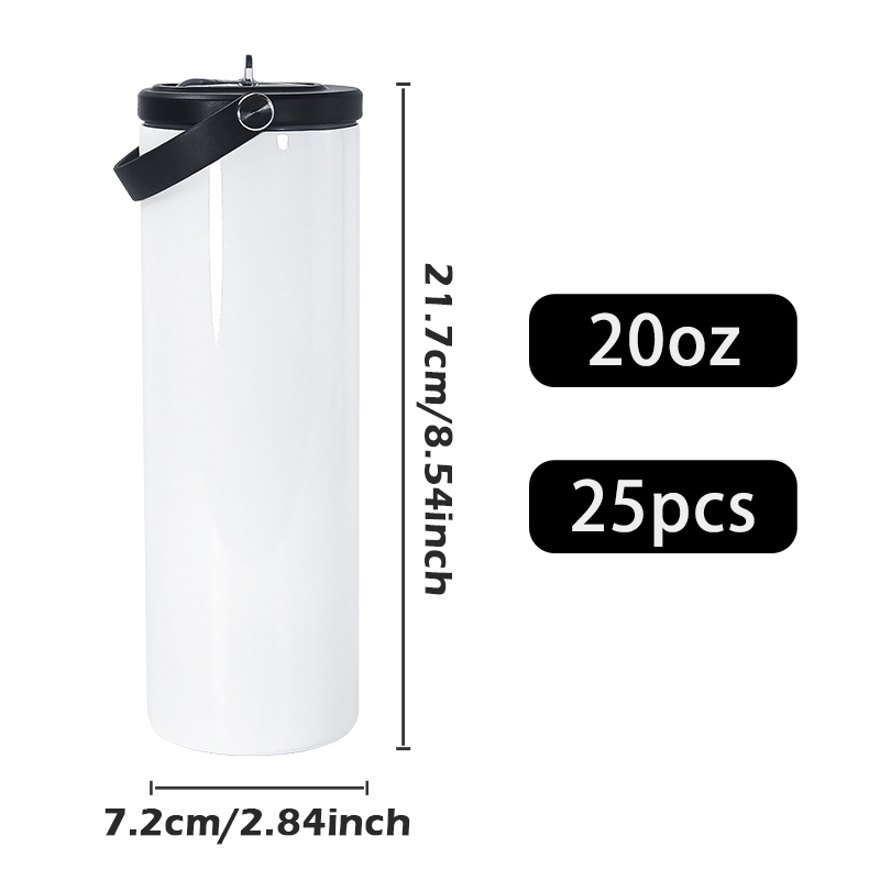 Blank 20oz Sport Lid Skinny Sublimation Tumbler Straight Stainless Steel Tumbler with Screw Handle Lid