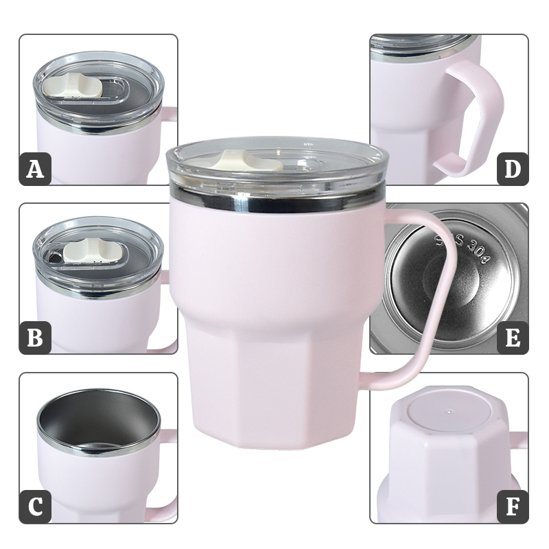 Cups for Coffee Plastic Hot Coffee Bottle Odor-free Stainless Steel Inner 12 oz Coffee Mug Black Handle Coffee Cup