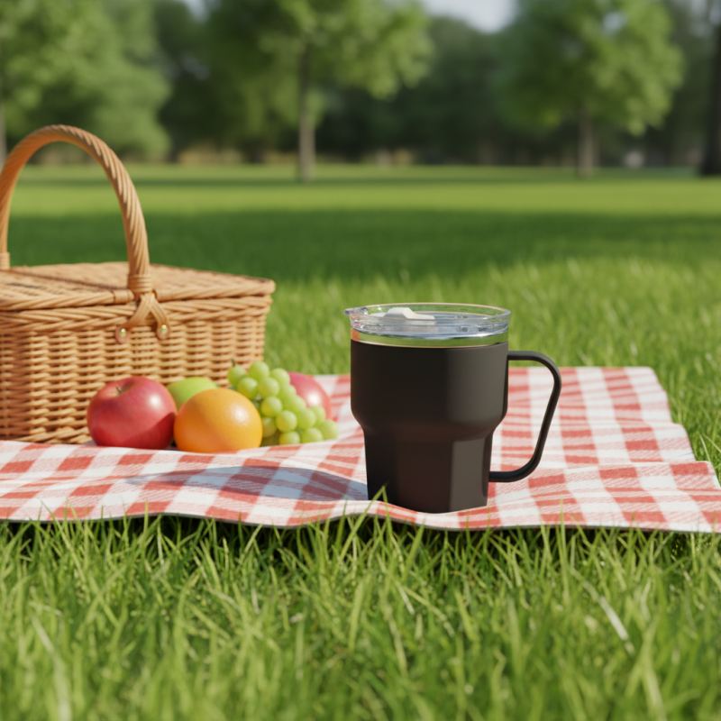Cups for Coffee Plastic Hot Coffee Bottle Odor-free Stainless Steel Inner 12 oz Coffee Mug Black Handle Coffee Cup