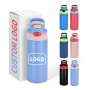 Customized 12oz Kids Water Bottle Powder Coated Surface Mug Stainless Steel Tumbler Double Walled Bounce up Lid Cup for Laser