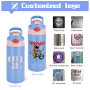 Customized 12oz Kids Water Bottle Powder Coated Surface Mug Stainless Steel Tumbler Double Walled Bounce up Lid Cup for Laser