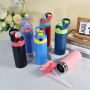 Customized 12oz Kids Water Bottle Powder Coated Surface Mug Stainless Steel Tumbler Double Walled Bounce up Lid Cup for Laser