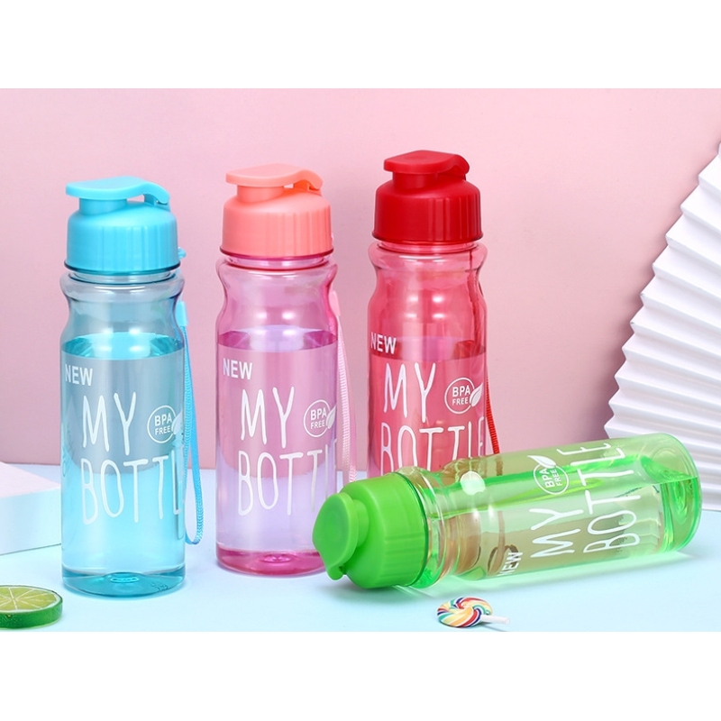 500ml Colored Water Bottle Plastic Tumbler Reusable Plastic Unbreakable Cold Drinking Cups with Strap and Dual Drink Lid