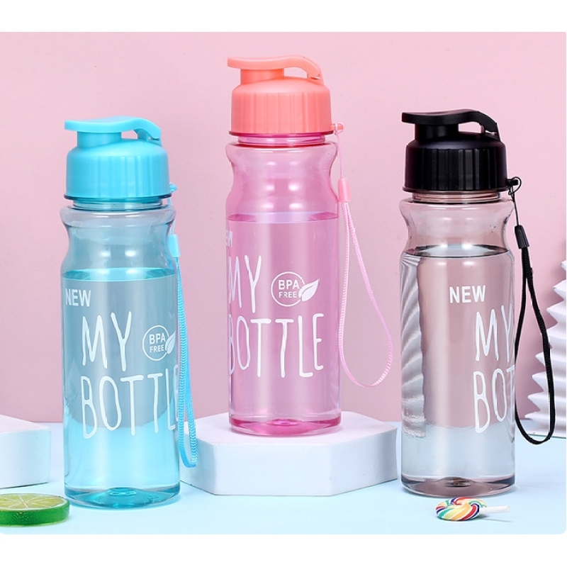 500ml Colored Water Bottle Plastic Tumbler Reusable Plastic Unbreakable Cold Drinking Cups with Strap and Dual Drink Lid
