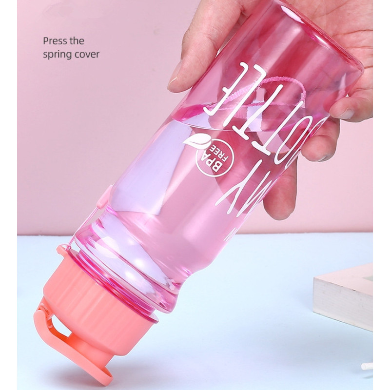 500ml Colored Water Bottle Plastic Tumbler Reusable Plastic Unbreakable Cold Drinking Cups with Strap and Dual Drink Lid