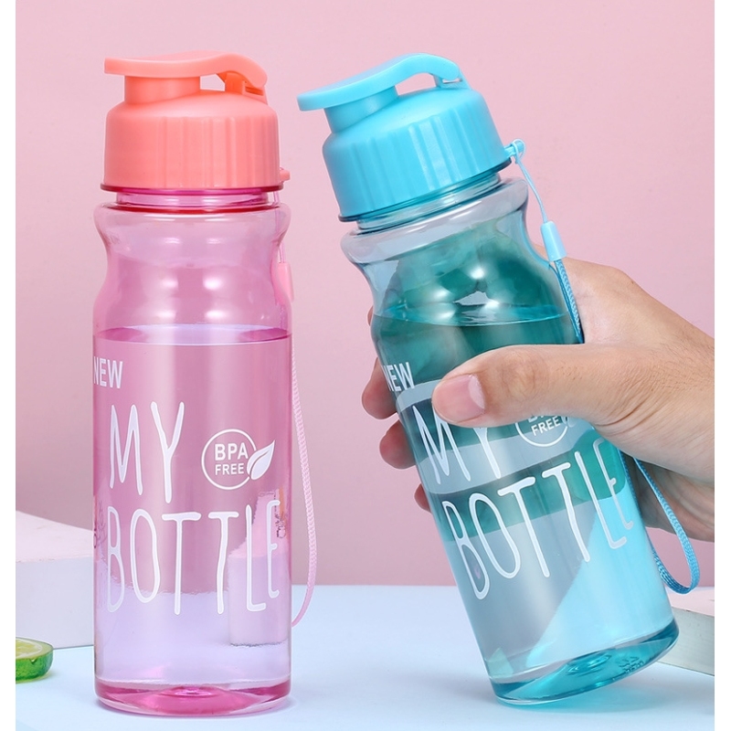 500ml Colored Water Bottle Plastic Tumbler Reusable Plastic Unbreakable Cold Drinking Cups with Strap and Dual Drink Lid
