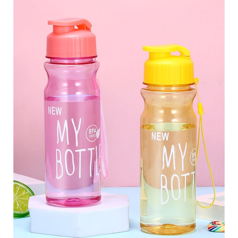 500ml Colored Water Bottle Plastic Tumbler Reusable Plastic Unbreakable Cold Drinking Cups with Strap and Dual Drink Lid