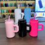 16oz Stainless Steels Can Shaped Sublimation Glass Tumbler with Handle and Straw Colored Sublimation Straw Lid Mason Jar