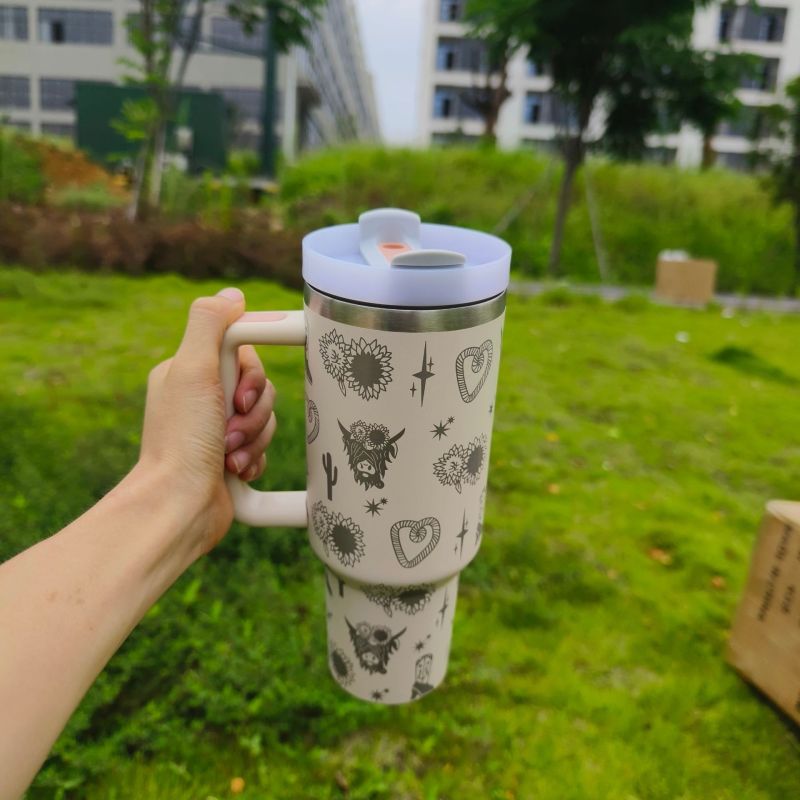 40oz H2.0 Stainless Steel Vacuum Insulated Laser Logo Cow Head Tumblers Western Coffee Mug