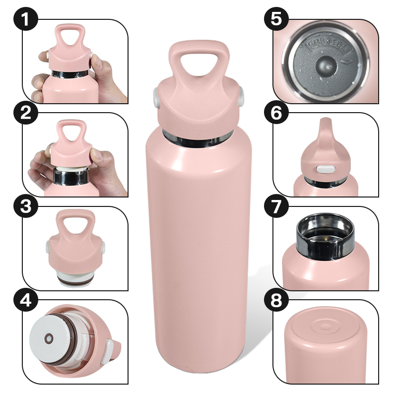 New Custom One-Touch Open 18oz Thermoses 304 Stainless Steel Vacuum Insulated Sports Bottle 24hr Thermal Retention Hand Grip