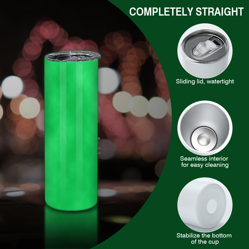 Free Shipping RTS USA Warehouse Stocked 25pcs/ctn 20oz Sublimation Glow in the Dark Skinny Straight Tumbler with Straw