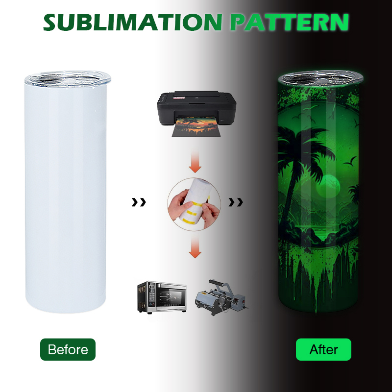 Free Shipping RTS USA Warehouse Stocked 25pcs/ctn 20oz Sublimation Glow in the Dark Skinny Straight Tumbler with Straw