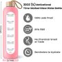 1000ml Glass Water Bottle Time Marker Reminder Quotes Leak Proof Reusable BPA Free Water Bottles with Silicone Sleeve Bamboo Lid