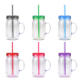 Newest Colors 22oz Pre-Drilled Snow Globe Tumbler BPA Free Double Wall Acrylic Plastic Mason Jar with Handle for UV DTF Glitter