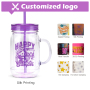 Newest Colors 22oz Pre-Drilled Snow Globe Tumbler BPA Free Double Wall Acrylic Plastic Mason Jar with Handle for UV DTF Glitter