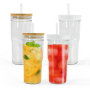 RTS US WAREHOUSE Drinking Glasses Bamboo Lids and Glass Straw 24oz Can Shaped Cups Beer Glasses Iced Coffee Tumbler Cup 4pcs/ctn