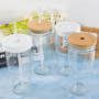 RTS US WAREHOUSE Drinking Glasses Bamboo Lids and Glass Straw 24oz Can Shaped Cups Beer Glasses Iced Coffee Tumbler Cup 4pcs/ctn