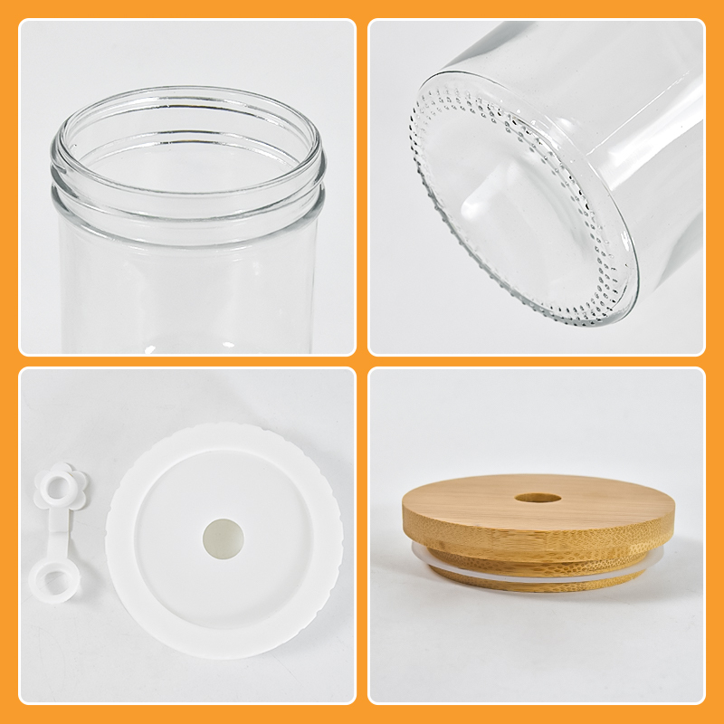 RTS US WAREHOUSE Drinking Glasses Bamboo Lids and Glass Straw 24oz Can Shaped Cups Beer Glasses Iced Coffee Tumbler Cup 4pcs/ctn
