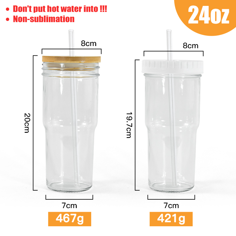 RTS US WAREHOUSE Drinking Glasses Bamboo Lids and Glass Straw 24oz Can Shaped Cups Beer Glasses Iced Coffee Tumbler Cup 4pcs/ctn