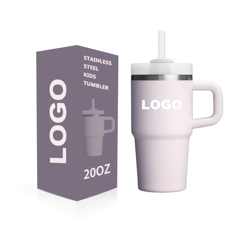 Custom Logo 20oz Stainless Steel Vacuum Kids Tumbler with Handle Portable Keep Hot and Cold Car Tumbler