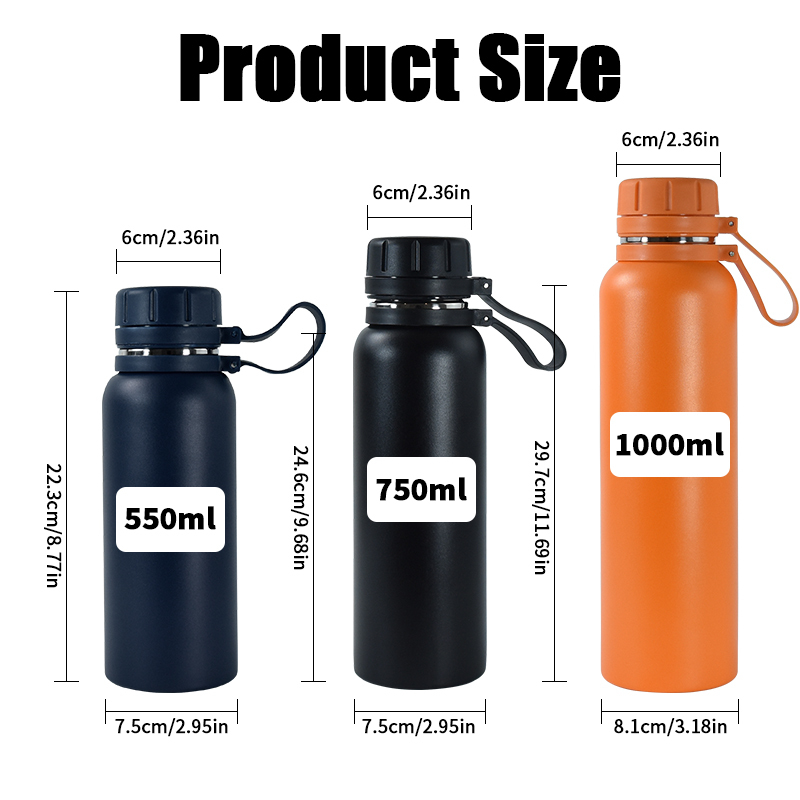 Factory 500ml 750ml 1000ml Customization Powder Coated Therms Cups Double Walled Stainless Steel 304 Sports Water Bottle