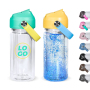 Plastic Sports Water Bottle 10oz Snow Globe Cups Pre-drilled clear Tumblers Double Wall with Handle Flip Lids