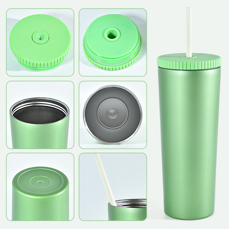 Custom Logo 750ml Stainless Steel Coffee Tumbler Laser Insulated Drinking Water Bottle Double Wall Straight Tumbler with Straw