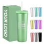 Custom Logo 750ml Stainless Steel Coffee Tumbler Laser Insulated Drinking Water Bottle Double Wall Straight Tumbler with Straw