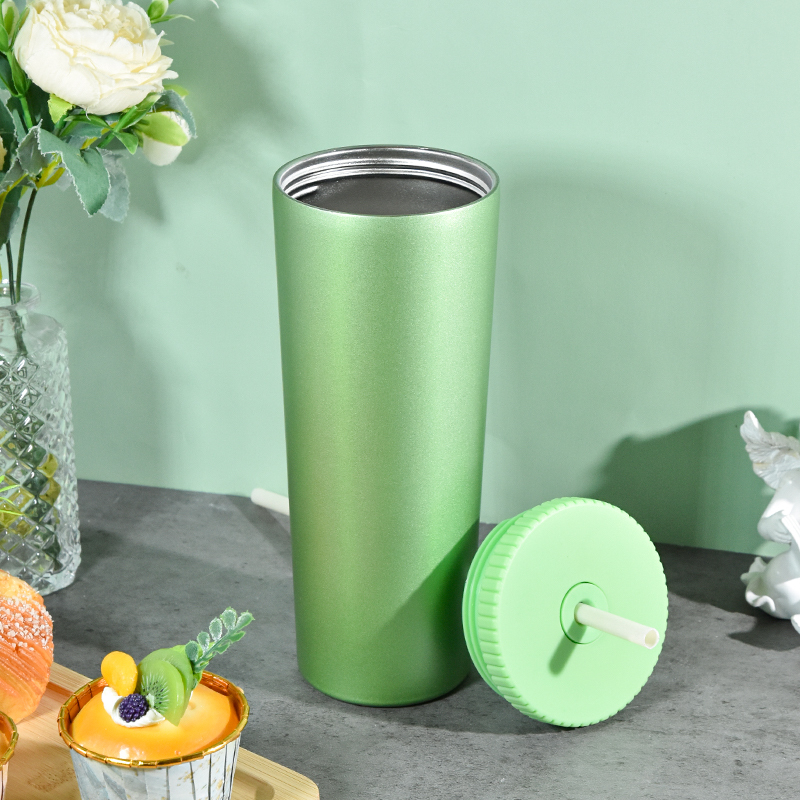 Custom Logo 750ml Stainless Steel Coffee Tumbler Laser Insulated Drinking Water Bottle Double Wall Straight Tumbler with Straw