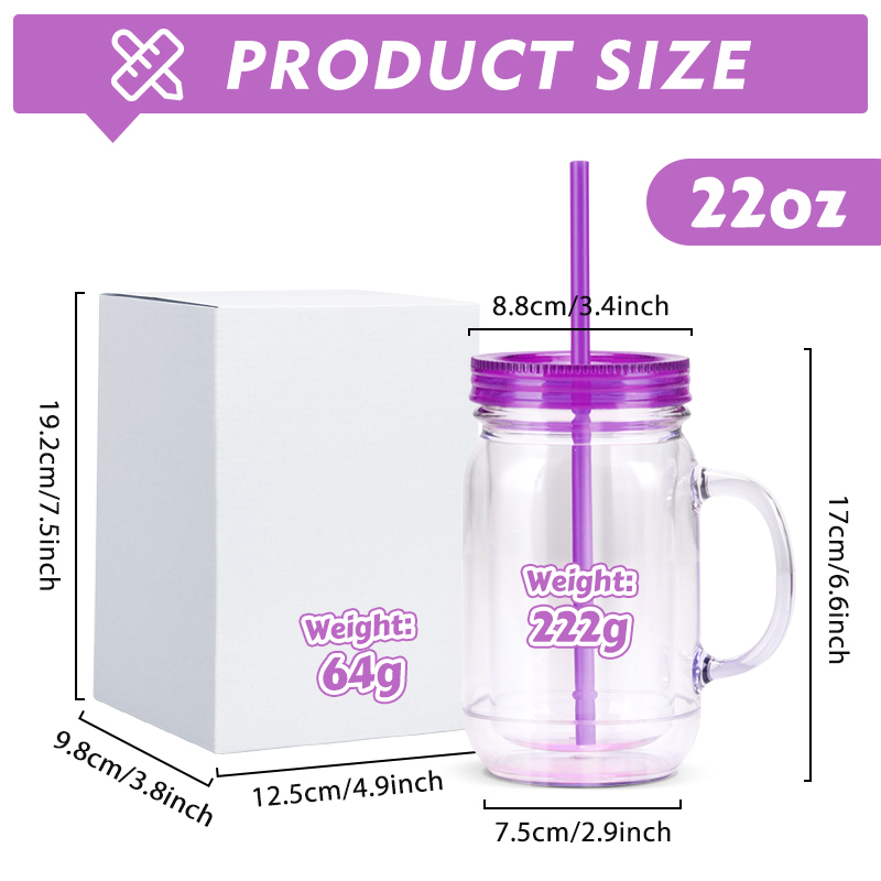 Pre-Drilled 22oz Snow Globe Tumbler UV DTF Glitter DOUBLE WALL Acrylic Mason Jar DIY Personalized Mason Jar Snow Globe Bottle