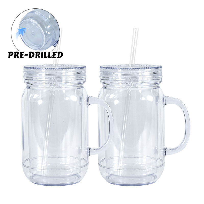 Pre-Drilled 22oz Snow Globe Tumbler UV DTF Glitter DOUBLE WALL Acrylic Mason Jar DIY Personalized Mason Jar Snow Globe Bottle