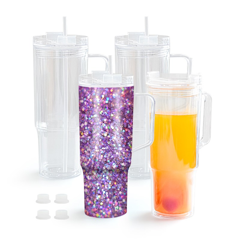 Custom 40oz Acrylic Snow Globe Tumbler Bottle Cup Pre-drilled Plastic Mugs Double Wall Bottle DIY Hole & Plug
