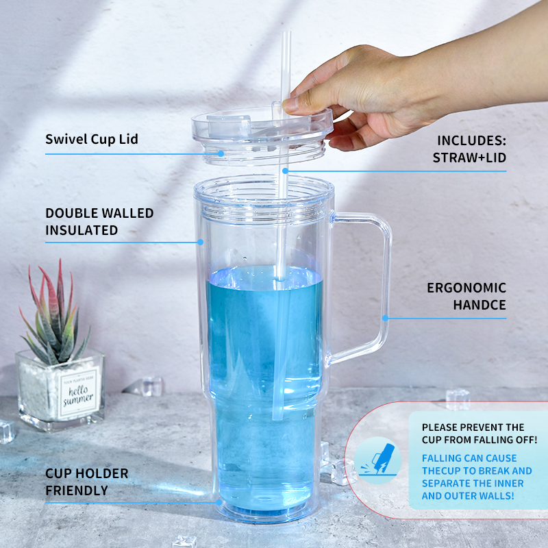 Custom 40oz Acrylic Snow Globe Tumbler Bottle Cup Pre-drilled Plastic Mugs Double Wall Bottle DIY Hole & Plug