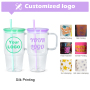 Stocked 20oz Clear Plastic Tumbler Colorful Lid UV DTF Sticker Wrap Coffee Cup 600ml Plastic Travel Mug With Handle Straw