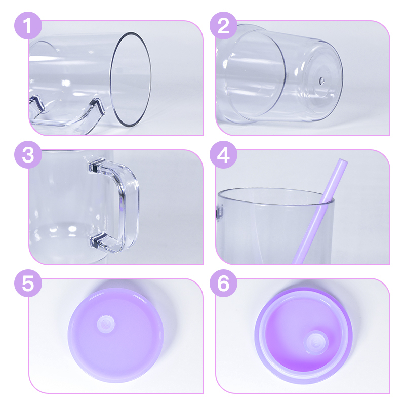 Stocked 20oz Clear Plastic Tumbler Colorful Lid UV DTF Sticker Wrap Coffee Cup 600ml Plastic Travel Mug With Handle Straw