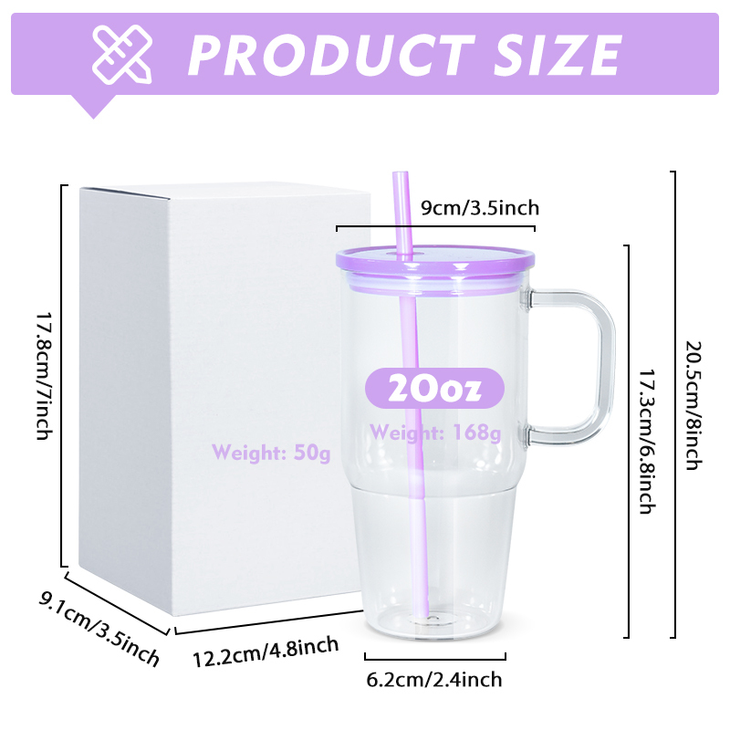 Stocked 20oz Clear Plastic Tumbler Colorful Lid UV DTF Sticker Wrap Coffee Cup 600ml Plastic Travel Mug With Handle Straw