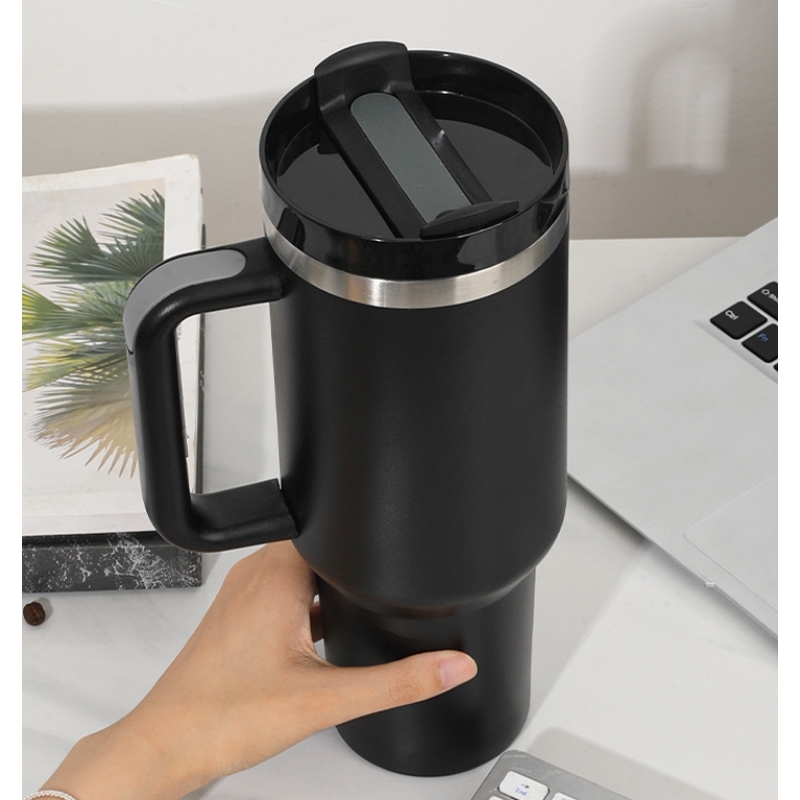12pcs/ctn RTS Stocked H2.0 40oz Powder Coated Travel Mug W/ Handle Stainless Steel 40 oz Tumbler for Laser Printing